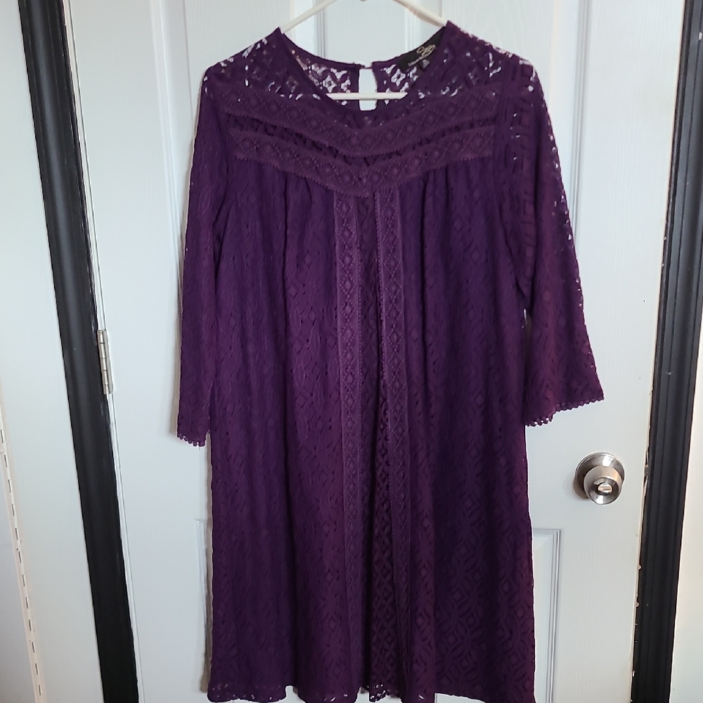Suzanne Betro Deep Purple Lace Minni Dress Vintage Boho